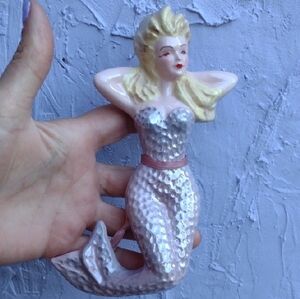 Handcrafted Ceramic Mermaid Figurine - Pink and Cream